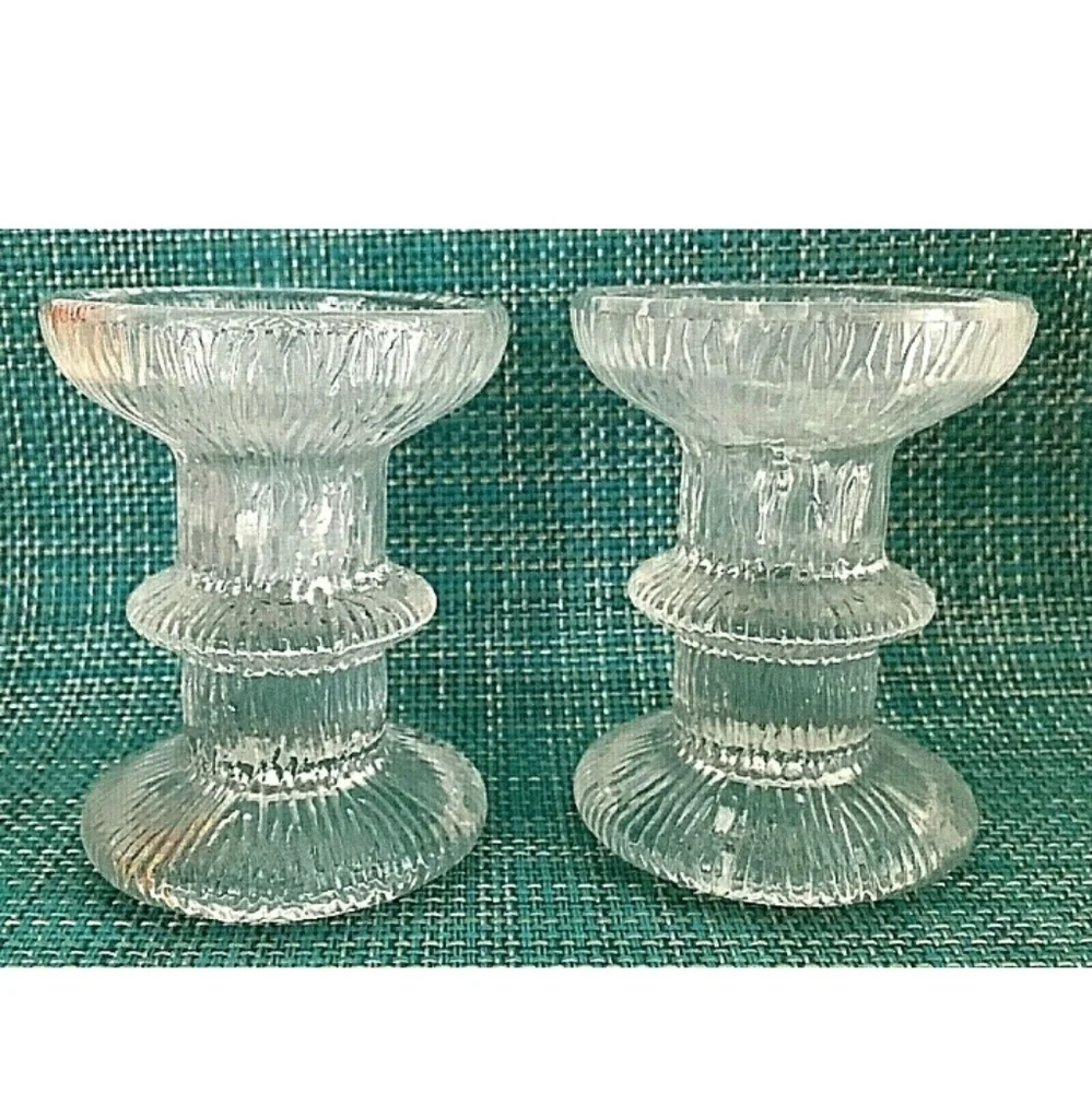 MCM Luminarc Nordic Candle Holders Set of 2 Textured Clear Glass 3.75